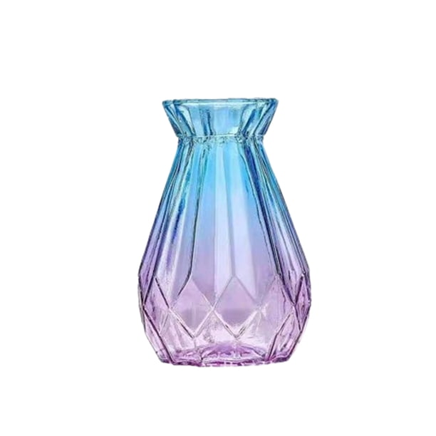 Yuarrent Pequeños jarrones de vidrio de origami para flores: regalo de maceta con arreglo floral único y llamativo Artesanía Azul púrpura