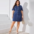 thumbnail image 2 of Plus Size Denim Shirt Dress Short Sleeve Button Down Midi Dress With Pockets for Spring Summer, 2 of 6