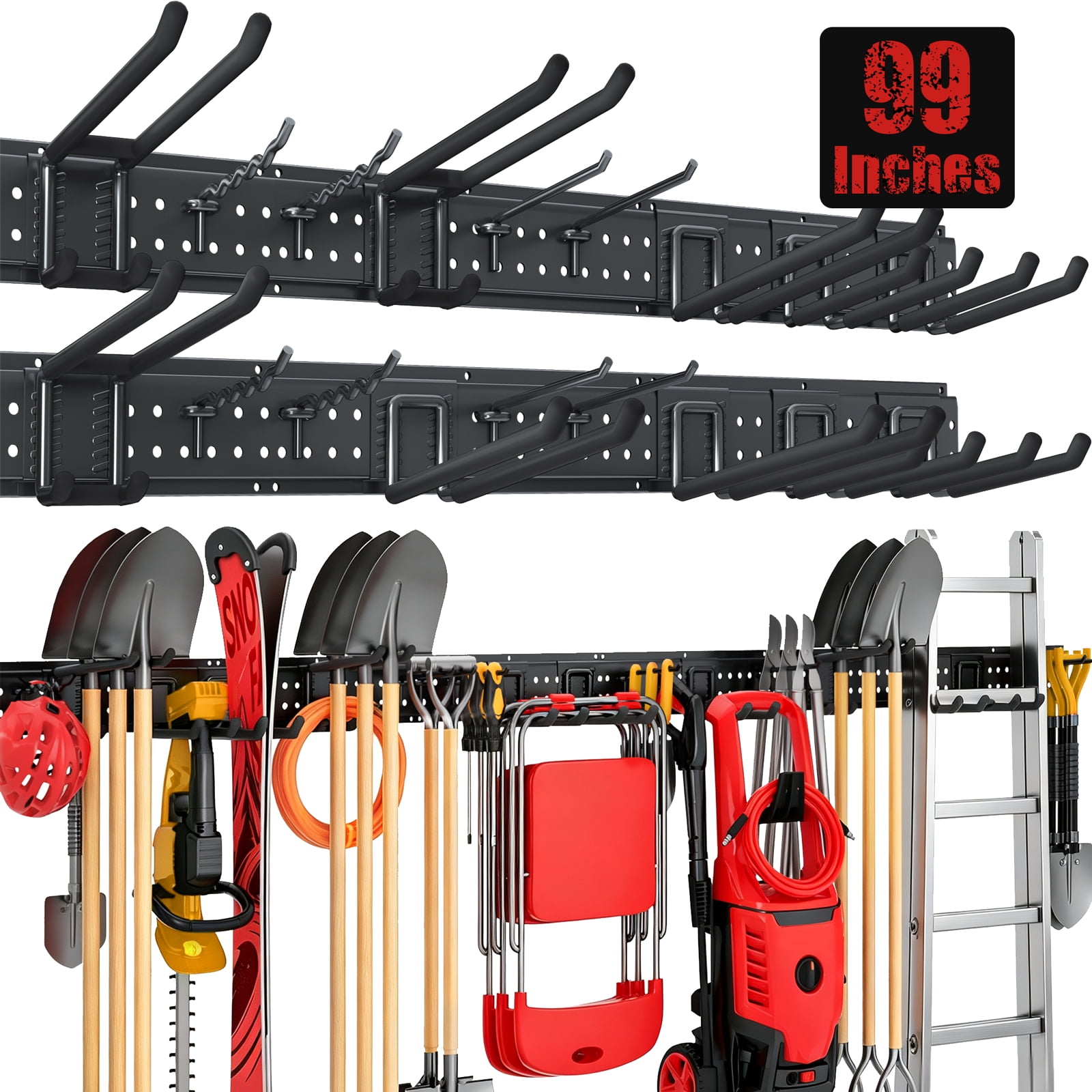 ZICANYCO Garage Tool Organizer Wall Mount 99 inches with 18 Adjustable Heavy-Duty Hooks Garage Organization Garden Tool Storage Rack Yard and Shed Holds Up to 750 lbs