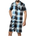 thumbnail image 2 of RKSTN Pajamas Set For Men Soft Short Sleeve Like Silk Pajamas Sets Plaid Print Button Down Lapel Collar And Shorts Sleepwear Summer Lightweight 2 Piece Comfy Sleepwear With Pockets, 2 of 5