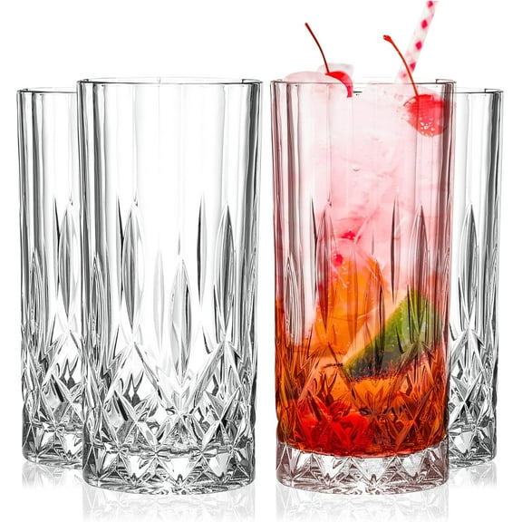 Barski Highball Glass - Drinking Glasses - Set of 4 - Hiball Tumblers - Glass Crystal Tumbler - for Water, Juice, Beer, Mixed Cocktails, Mojito Glass, Tom Collins Bar Glassware, 13 oz, Made in Europe