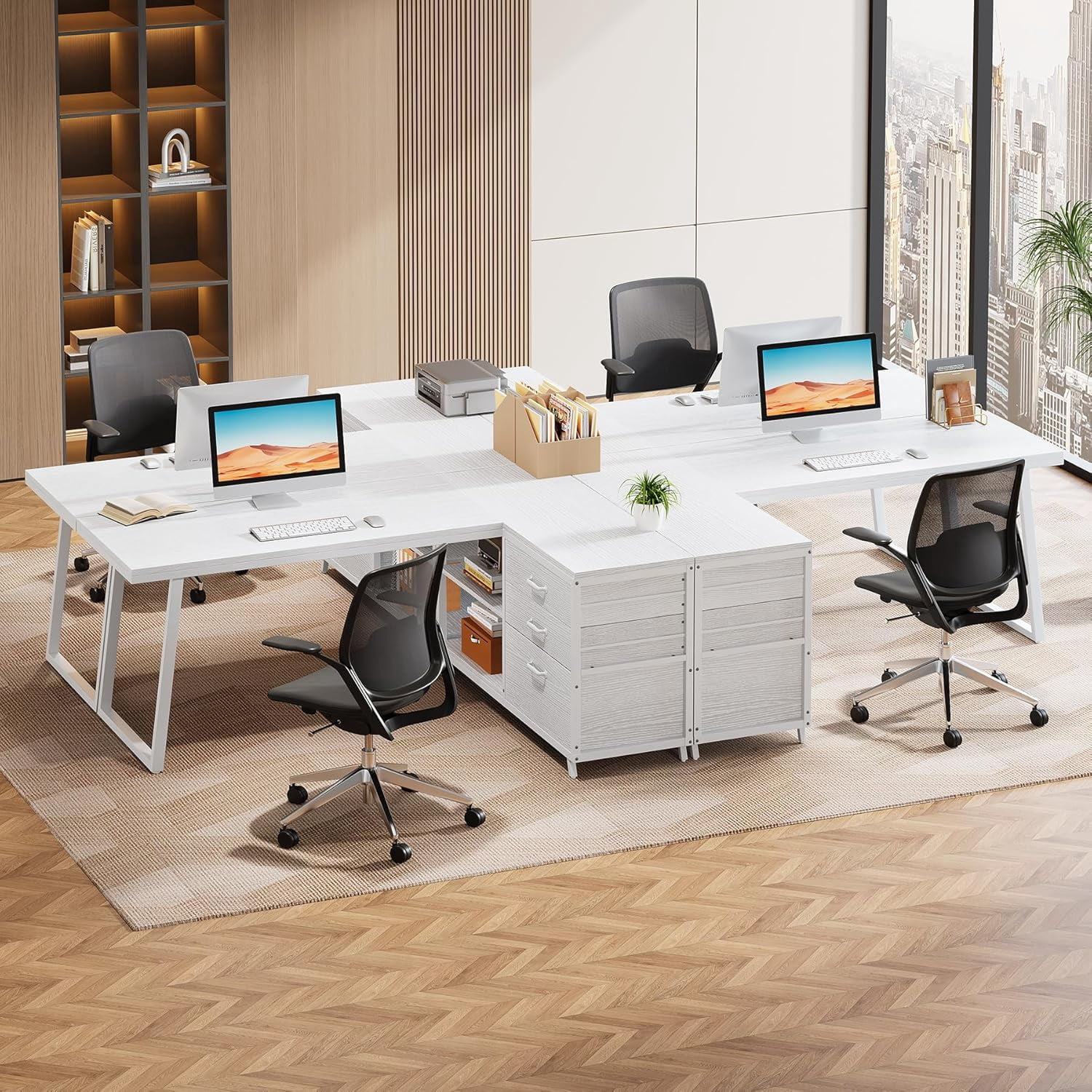 Tribesigns 53" L Shaped Office Desk, Reversible Corner Computer Desk with 3 File Drawers and 2 Storage Shelves for Home Office, Study, Gaming Room (White)