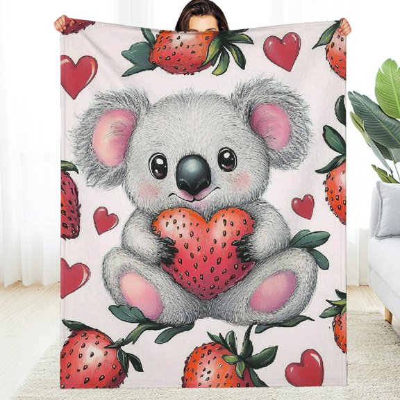 FCXZI Home Leisure Flannel Blanket Koala Hearts Strawberries Cozy Soft 30*40in