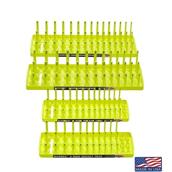 Hansen Global HA92006 Socket Holders, 3 Rows - Pack of 4 - Hi Viz Yellow