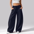 thumbnail image 2 of RUTAYY Women's Pants Elastic Drawstring Waist Wide Leg Solid Color Side Pockets Casual Trousers Navy, 2 of 5