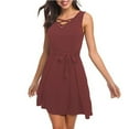 thumbnail image 4 of HIMIWAY Summer Dresses for Women 2023 Women's Fashion Summer Mini Sleeveless V-neck Cross Hollowed Out with Belt Dress Pink XL, 4 of 7