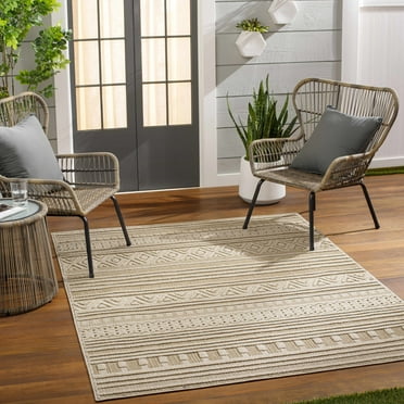 Hauteloom Kojo Living Room, Bedroom Patio Outdoor Area Rug - Brown, Gray - 2' x 3'