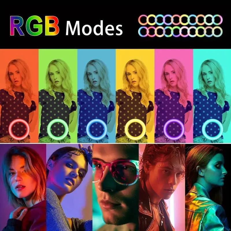 UEGOGO  12" RGB LED Ring Light with 1.6M 2-Section Stand & Dual Phone Mounts, 10-Level Dimming/Color Change for TikTok Live, YouTube Videos, Makeup Tutorials.
