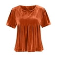 thumbnail image 5 of Hxshgdsn Womens Velvet Peplum Babydoll Shirts Short Sleeve Crewneck Pleated Blouse Flared Swing Pullover Tops Casual Trendy Orange 2Xl, 5 of 7