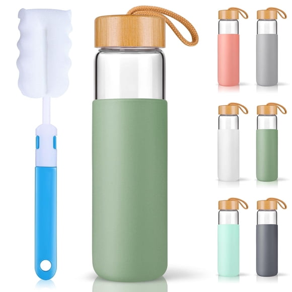 Botella de agua Yomious Glass de 750 ml con tapa y funda de bambú