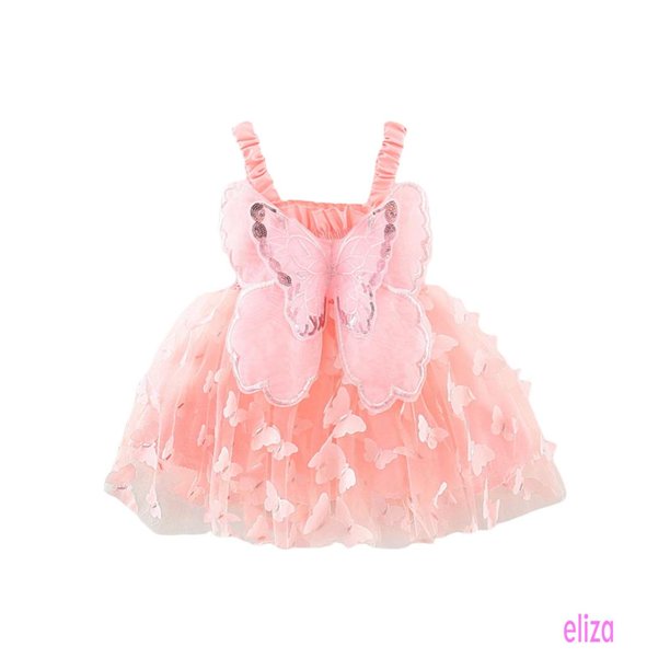 Eliza-Vestido De Bebé Niñas 3D Mariposa Fruncido Sin Mangas Camisón En Capas