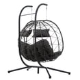 thumbnail image 5 of 2 Persons Egg Chair With Stand Indoor Outdoor Swing Chair Patio Wicker Hanging Egg Chair Hanging Basket Chair With Stand For Bedroom Living Room Balcony,Dark Gray, 5 of 22