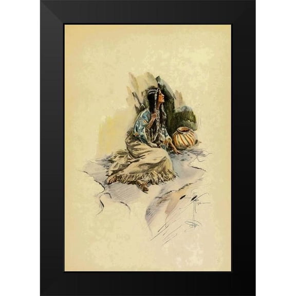 Fisher, Harrison 11x14 Black Modern Framed Museum Art Print Titled - Indian Woman with pot from The Song of Hiawatha 1906