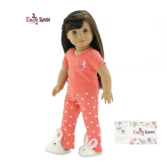Emily Rose 18 Inch Doll Clothes Pajamas PJs Sleepwear Gift Set, with Bunny Slippers Accessory | Gift Boxed!