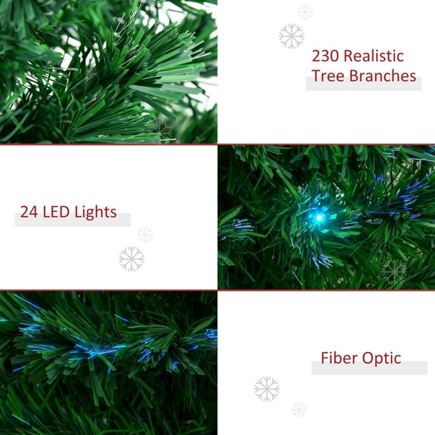 HOMCOM Sapin de Noël artificiel 90 cm arbre de Noël lumineux LED 90  branches fibre optique décoration exquise vert