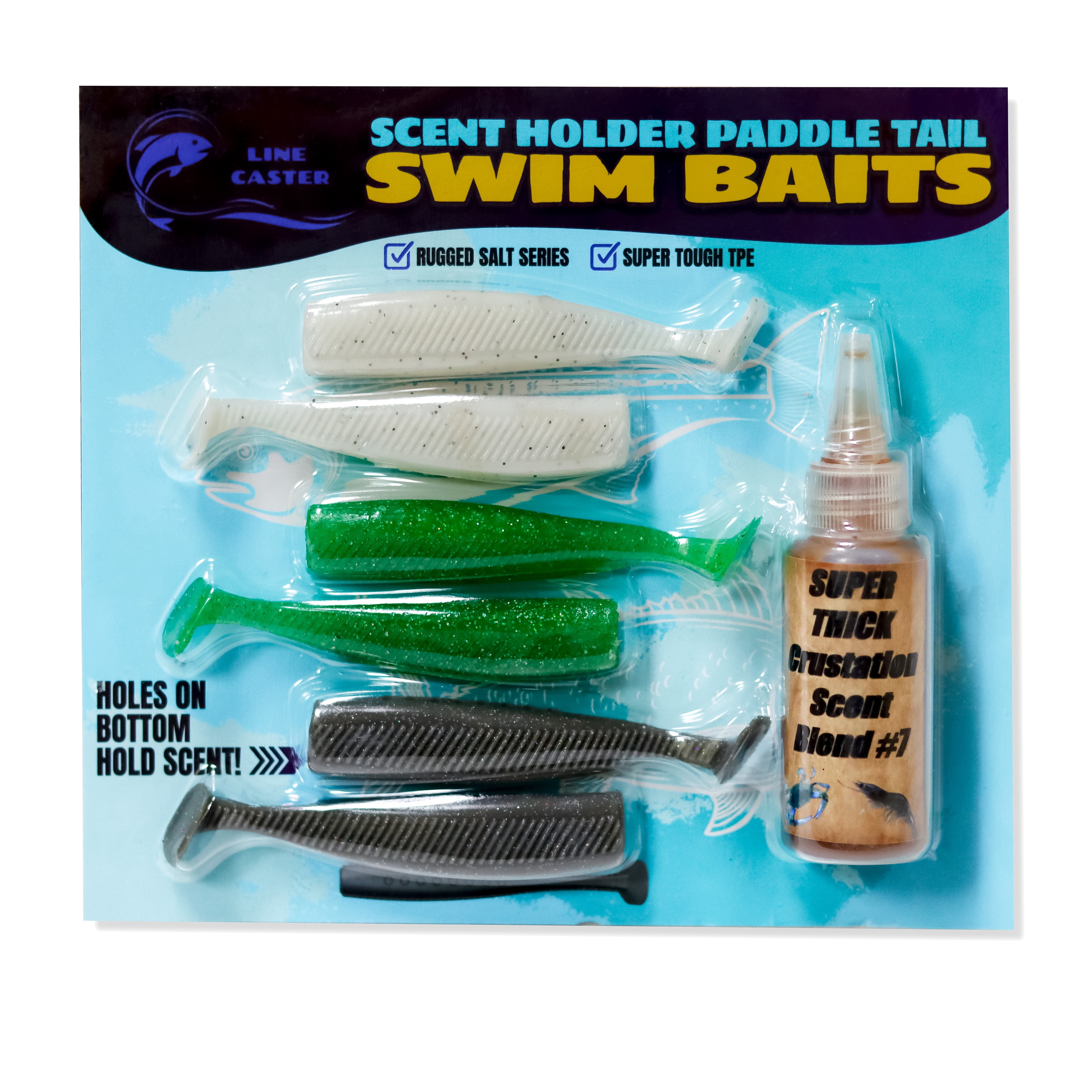 Saltwater Paddle Tail Swim Baits with Crustacean Scent Pockets - Red Drum Bait, Flounder Lures, Swimbait With Fishing Liquid Bait Attractant