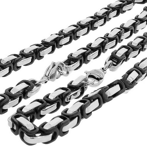 Stainless Steel Black Silver-Tone Men's Link Chain Necklace Bracelet Set