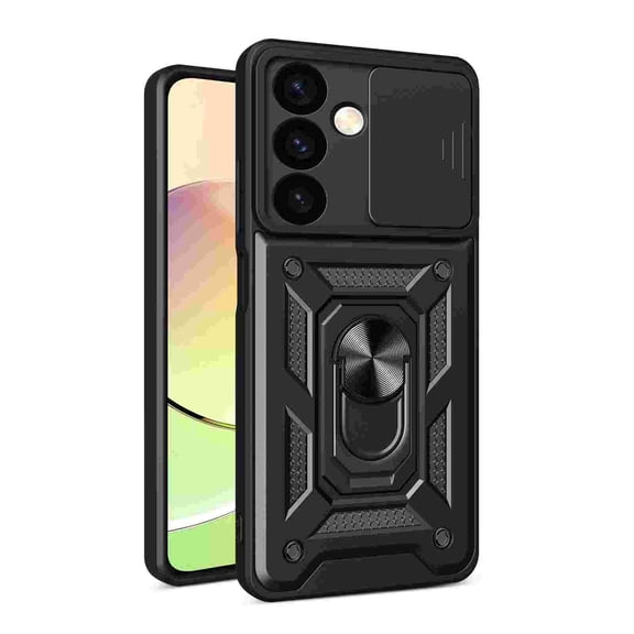 For Samsung Galaxy A26 5G Case with Sliding Camera Lens Cover,Magnetic Ring Kickstand Heavy Duty Military Grade Rugged Protection Shockproof Back Phone Cover for Samsung Galaxy A26 5G,Black