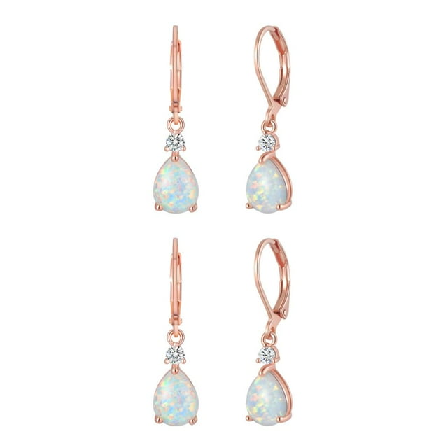 Transemion Elegant Fire Opals Dangle Earrings To Complete Outfit Trendy Tear Drop Earring rose gold 2Set