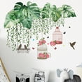 thumbnail image 1 of Adhesivos de pared de PVC con vegetación tropical y jaula de pájaros rosa, 1 of 4