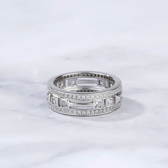 Eclet Jewels 14K White Gold Over Wedding Anniversary Ring - 2.5 Ct VVS1/D Princess Cut Lab Created Simulated Diamond Ring - Broad Diamonds Rings for Men's - Party Wear Diamond Rings - Proposal Ring