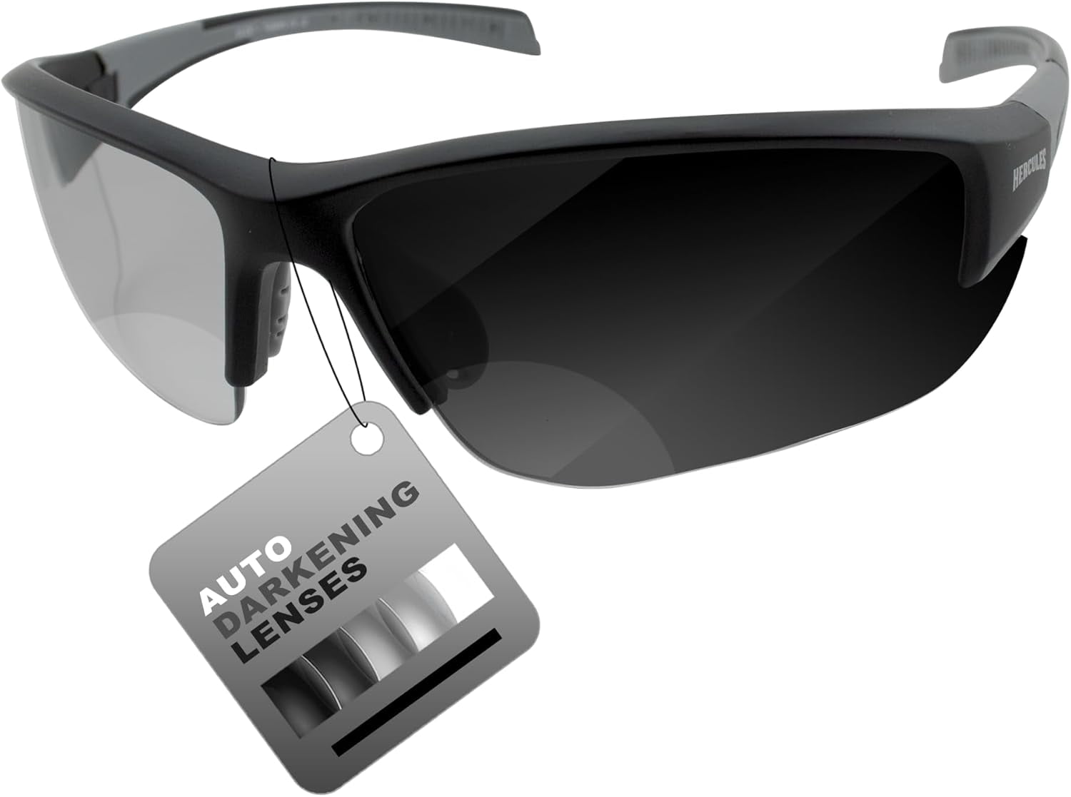Hercules 7 Auto-Darkening 24-Hour Photochromic +2.0 Bifocal Safety Glasses Clear to Smoke, ANSI Z87.1 Certified