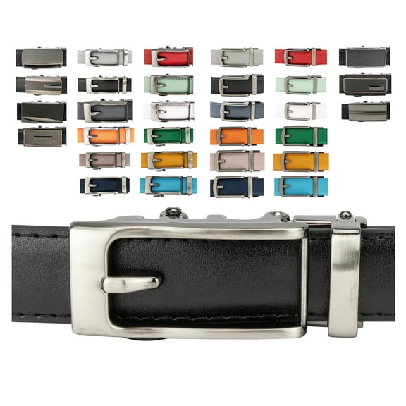 Women's Leather Ratchet Belt, Trim to Fit 18"- 44" Waist, No Holes, Packed in a Gift Box by CANDOR AND CLASS (W723X Black, 25mm Wide)