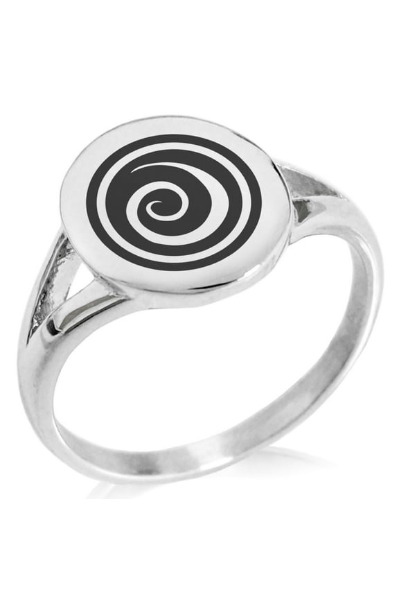 Stainless Steel Air Element Rune Minimalist Oval Top Polished Statement Signet Ring