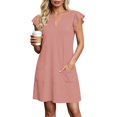 thumbnail image 5 of Aimik Womens V Neck Ruffle Sleeve Shift Dress Loose Fit Flowy Mini Casual Dresses with Pockets for Summer Beach Travel, 5 of 6