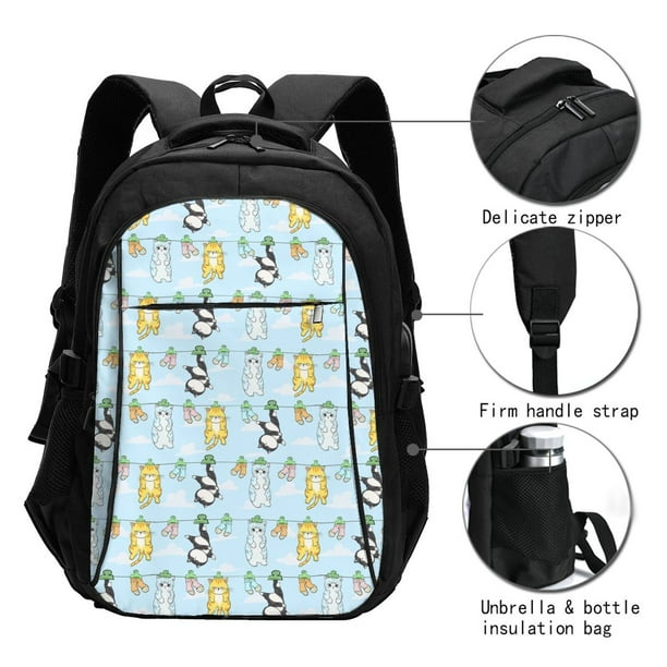 Easygdp Cartoon Cat Mochila para Laptop de Viaje con Puerto USB