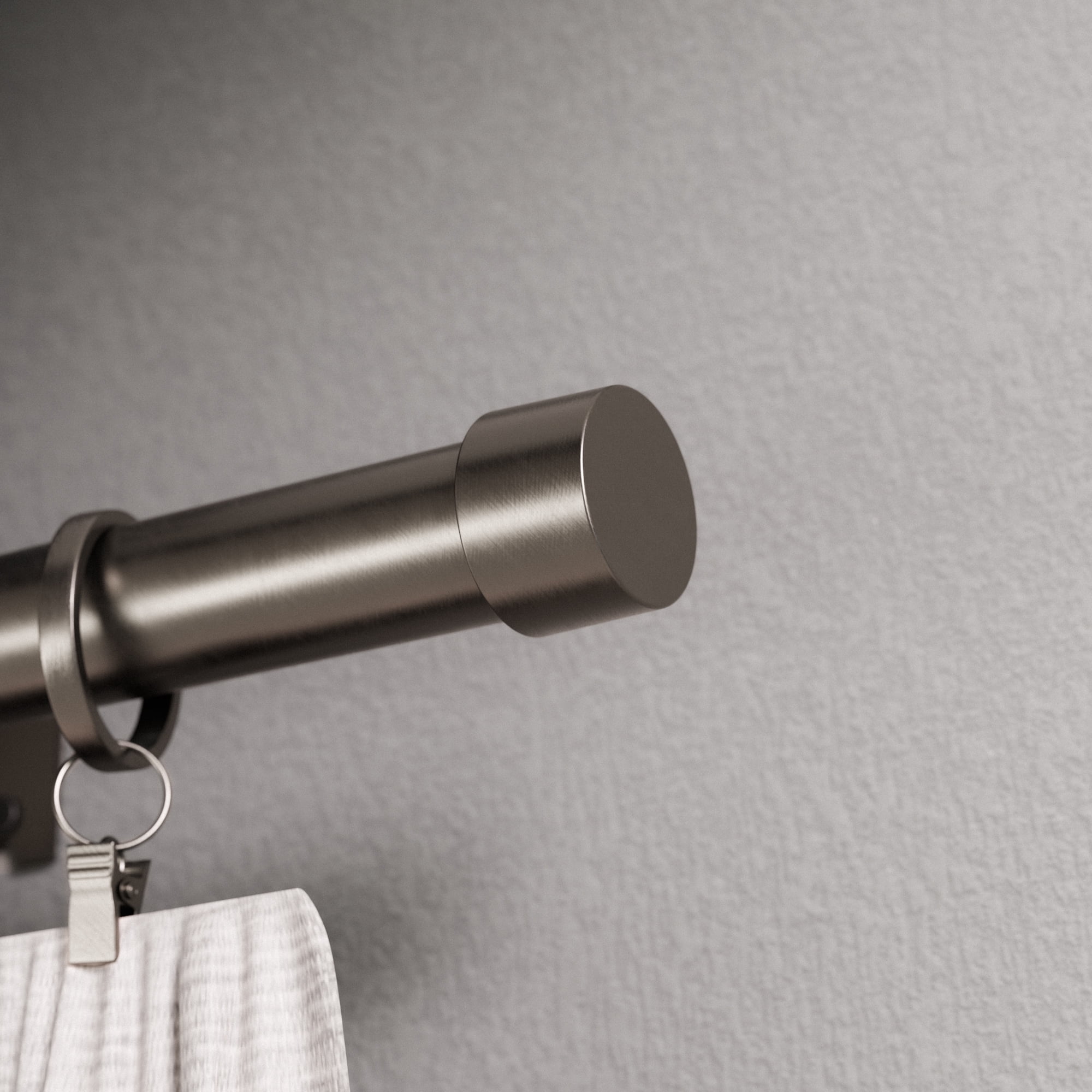 Better Homes & Gardens 1" Pewter Cap Adjustable Single Curtain Rod Set, 42"-120"