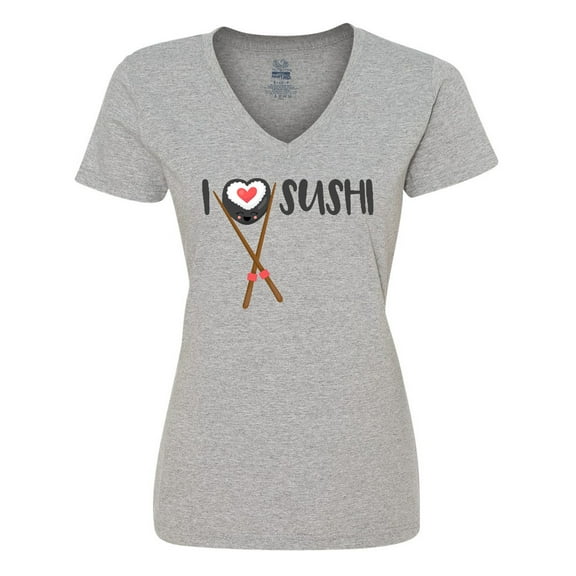 Inktastic Kawaii I love Sushi Women's V-Neck T-Shirt