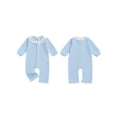 thumbnail image 2 of Spewahor Infant Baby Girls Fall Romper 0 3 6 9 12 18 Months Lace Ruffled Round Neck Long Sleeve Button Down Full Length Waffled Jumpsuit, 2 of 9