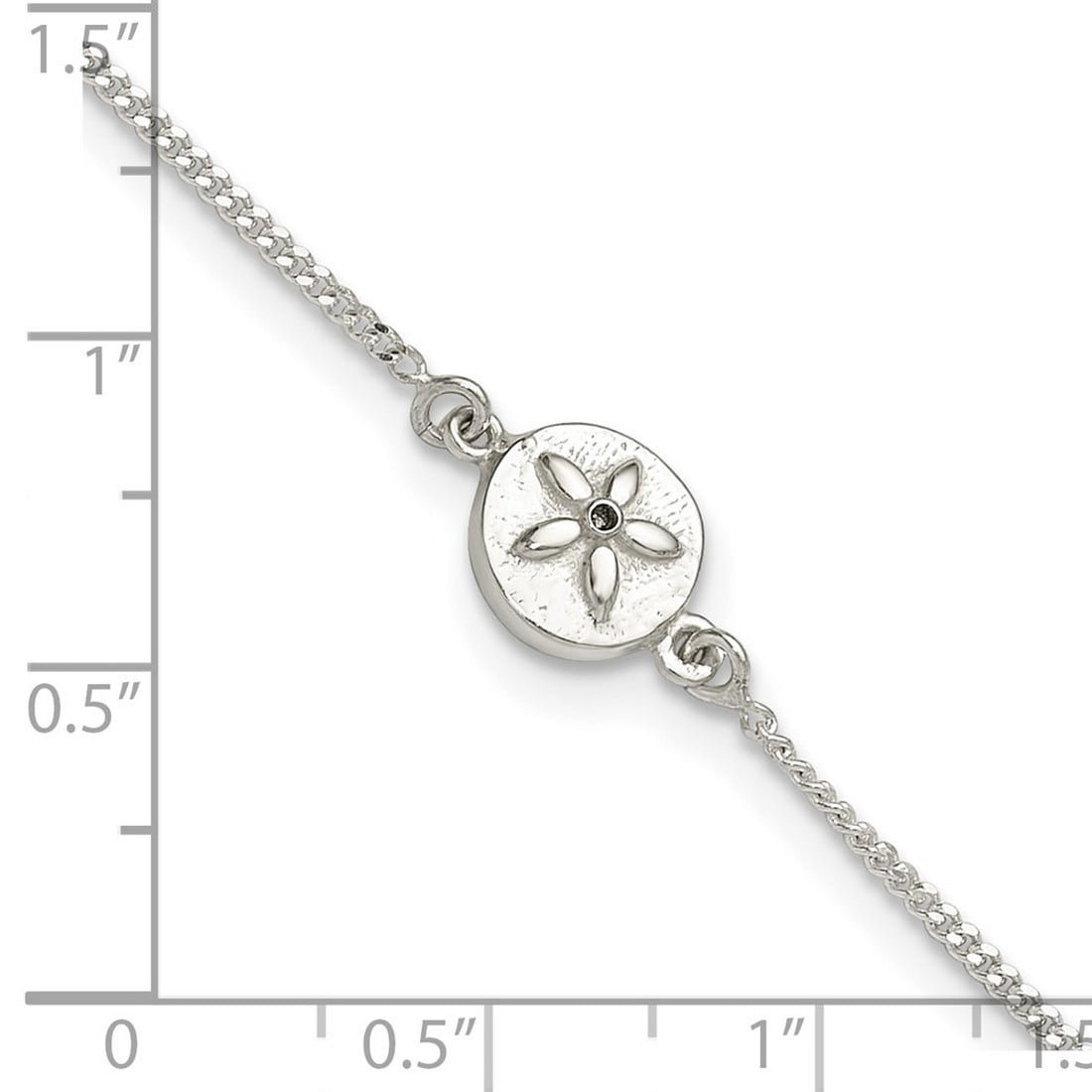 925 Sterling Silver With Cubic Zirconia Sand Dollar Plus 1 In Extension Anklet 9 Inch 8.8mm Wide Anklet for Women