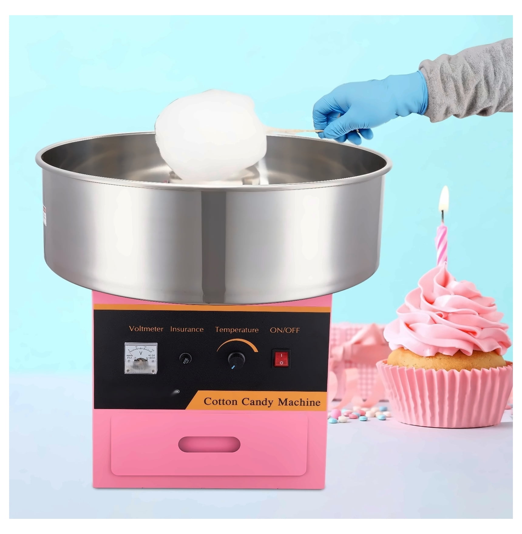 Cotton Candy Machine, 1000W Electric Candy Floss Maker Commercial Grade, Stainless Steel Bowl, Pink - for Home, Parties, Kids