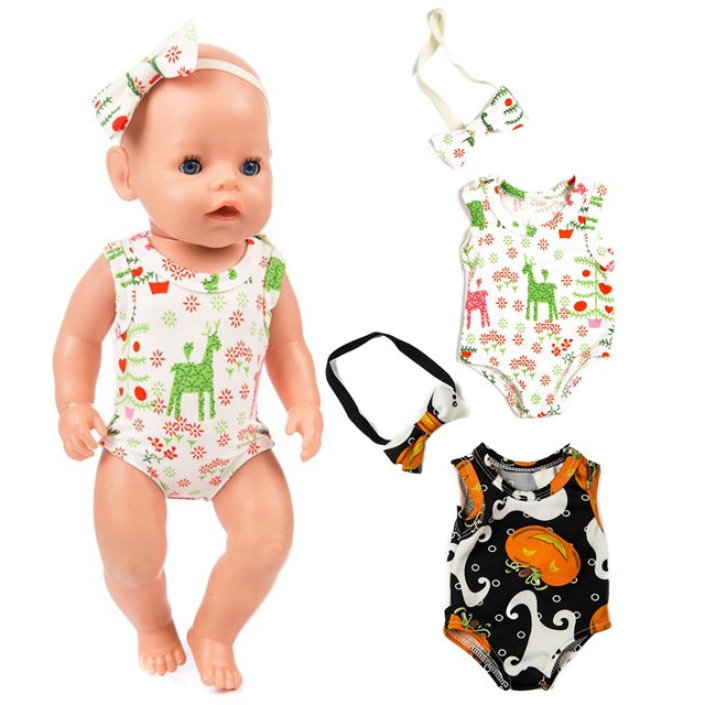 Ensemble de Vêtements pour Poupée Bébé, Bandeau de Poupée Tendance, Ensemble de Barboteuse pour Poupée de 18 Pouces