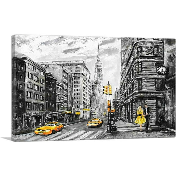 ARTCANVAS New York City Yellow Dress Cabs NYC Canvas Art Print - Size: 18" x 12" (1.50" Deep)