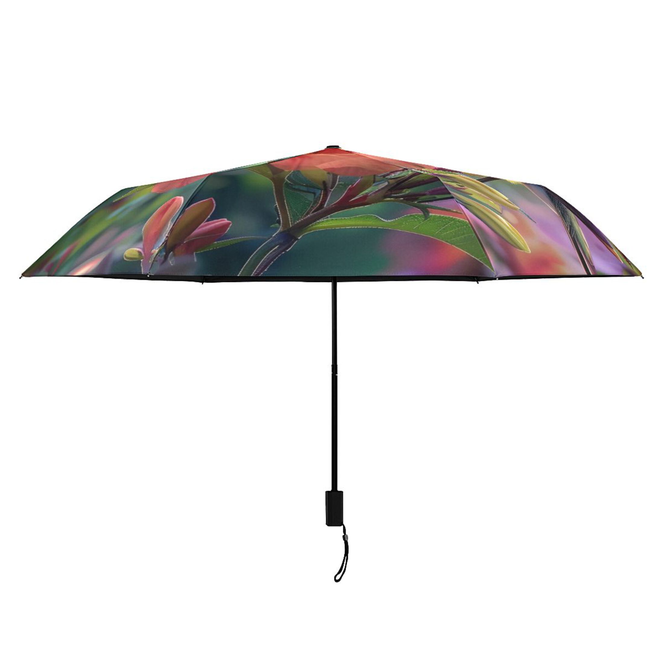 Birds in Florals All Weather Umbrella Triple Folding Parasol 6 Ribs UV Protection Portable