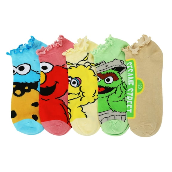 Sesame Street Characters & Logo Women's 5-Pair Ankle Socks-OSFA