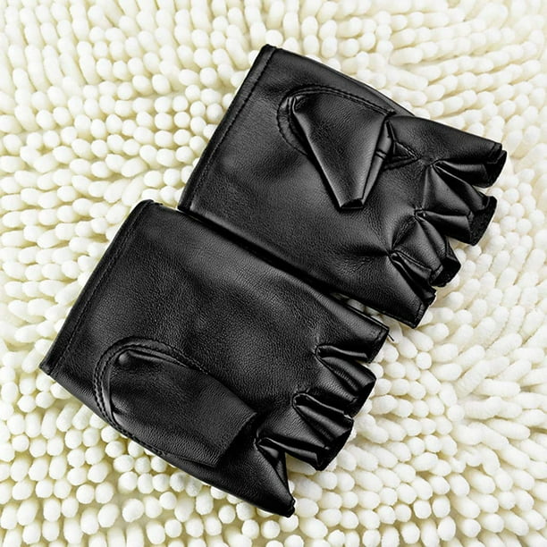 Hombres Cuero Artificial Antideslizante Medio Dedo Guantes Sin Dedos Mano Muñeca Mitones
