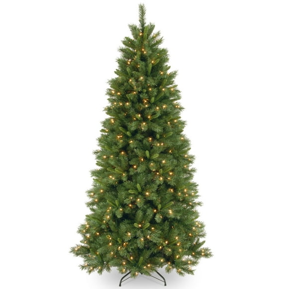 National Tree Company Pre-lit Artificial Christmas Tree | Includes Pre-strung Multi-Color LED Lights and Stand | Lehigh Valley Pine Slim - 7.5 ft