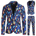 thumbnail image 1 of Chaqueta + chaleco + pantalones de traje con estampado de moda para hombre, conjunto de tres piezas Pompotops  oipoqjl40370, 1 of 9