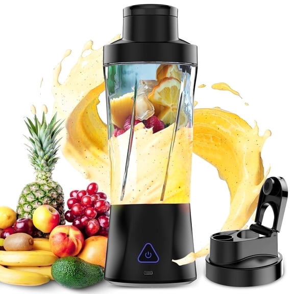 Portable Blender, 6000mAh Portable Juicer with USB Rechargeable for Shakes and Smoothies, BPA Free 24 oz Juicer Cup with 6 Blades and Lid, 360W Self Cleaning Personal Blender for Home/Office/Travel