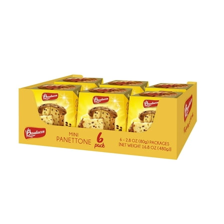 Bauducco Mini Panettone Classic, Moist & Fresh, Traditional Italian Recipe, Holiday Cake, 16.8oz (Pack 6)