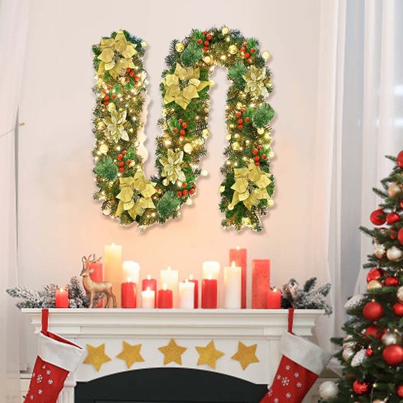 WLOELOEW HH Décoration de Noël Aiguilles de Pin en Pvc Mélangées à 2,7 Mètres de Vignes de Noël
