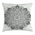 thumbnail image 1 of Mandala Decor Throw Pillow Cushion Cover, Lace Macro Round Indian Motif with Mix Paisley Leaf Elements Kitsch Image, Decorative Square Accent Pillow Case, 18 X 18 Inches, Black White, by Ambesonne, 1 of 1