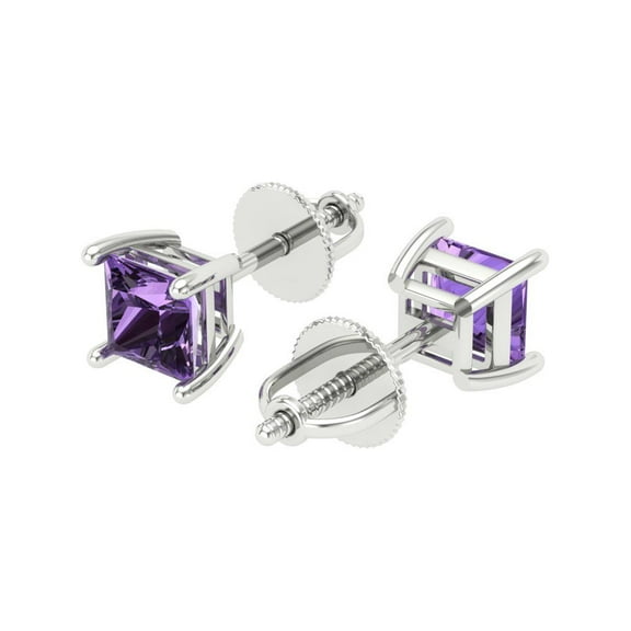 0.5 Ct Princess Cut Studs Purple Alexandrite 14K White Solid Solid Gold Everyday Dainty Earrings Screw Back