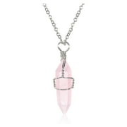 Jovivi Natural Rose Quartz Gemstone Pendant Necklace Wire Wrap Healing  Reiki Charged Pointed Pendulum Necklaces Jewellery