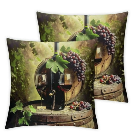 

Wuche Grapes Wine Glasses Short Plush Pillowcase Set of 2 for Car Couch Bedroom Printed on Both Sides All Year Round Use 24x24in