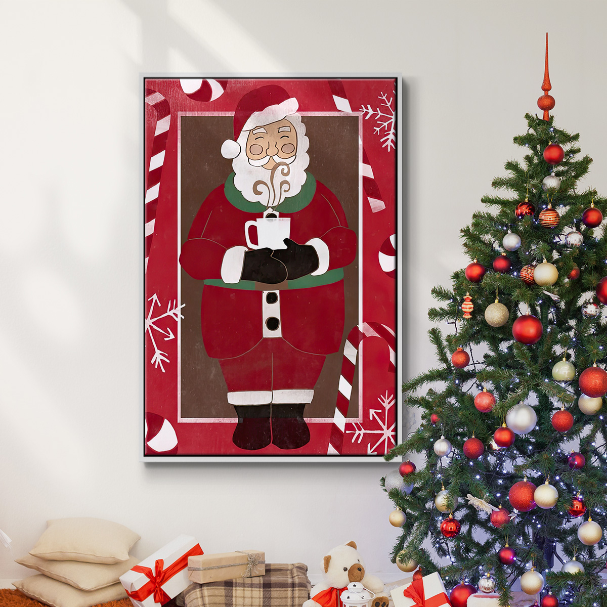 Cozy Cocoa Christmas Collection B - Framed Gallery Wrapped Holiday Canvas - 17 x 25 - White Frame
